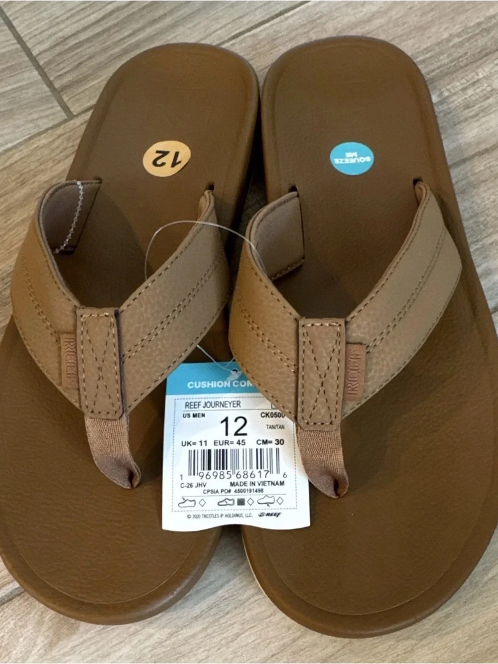 Reef Journeyer Cushioned Comfort Flip Flop Sandals Brown Logo Men US 12